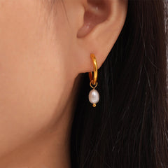 Freshwater Pearl Drop Hoop Earrings