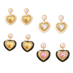 Heart-Shaped Glass Accent Drop Earrings