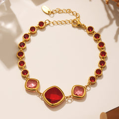 Gold-Tone Square Glass Link Bracelet