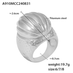 18K Gold-Plated Ridged Oval Statement Ring