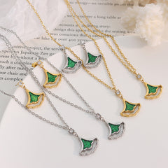 Green Fan Leaf Necklace or Earrings