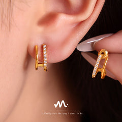 Double-Row Stone Accent Open Hoop Earrings