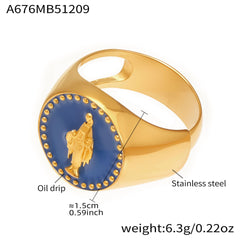 18K Gold-Plated Enamel Portrait Ring