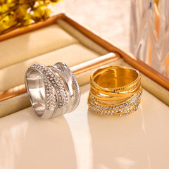 Cubic Zirconia Interwoven Multi-Row Ring