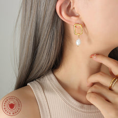 18K Gold-Plated Geometric Pearl-Look Drop Earrings
