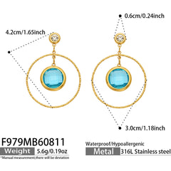 Glass Accent Double-Circle Drop Earrings