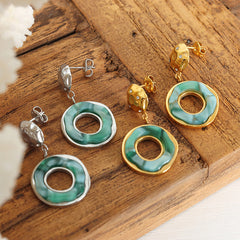 18K Gold-Plated Shell Inlay Round Drop Earrings