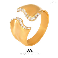 Wavy Sparkling Open Ring - Non-Adjustable