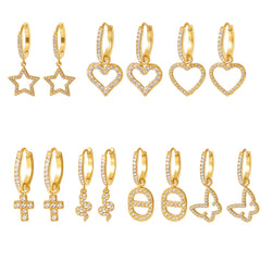 Cubic Zirconia Motif Drop Hoop Earrings