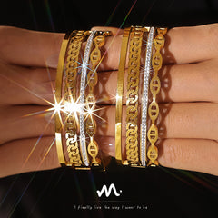 18K Gold-Plated Layered Chain Detail Bangle