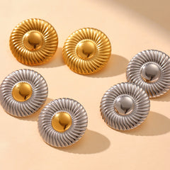 Radiating Round Disc Stud Earrings