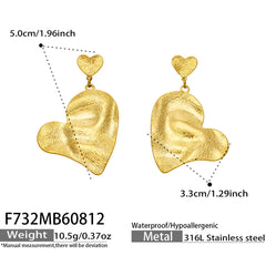 Hammered Heart Statement Drop Earrings