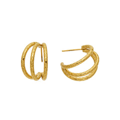 Textured Triple-Line C-Hoop Earrings