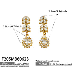 Cubic Zirconia Wheat Leaf Bracelet and Drop Earrings