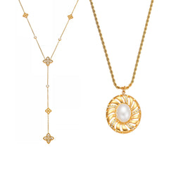 Shell Clover Necklace or Flat Layering Chain