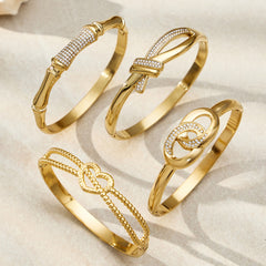 18K Gold-Plated Geometric Stone-Accent Clasp Bracelets