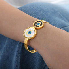 Stone and Shell-Inlay Open Cuff Bracelet
