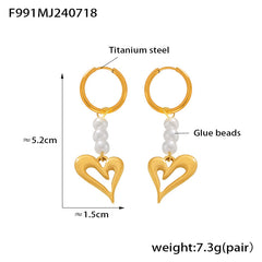 18K Gold-Plated Pearl-Look Heart Drop Earrings