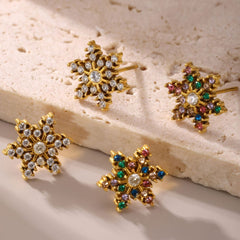 18K Gold-Plated Snowflake Cubic Zirconia Stud Earrings