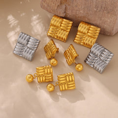 18K Gold-Plated Woven Square Earrings