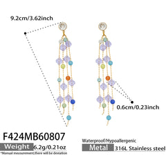 Natural Crystal Bead Chain Drop Earrings