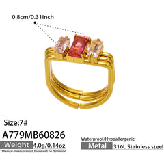 Rectangular Cubic Zirconia Three-Row Ring