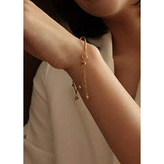 Polished Bead and Chain Fringe Bracelet