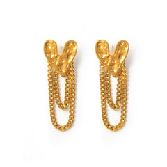 Textured Heart Chain Drop Earrings