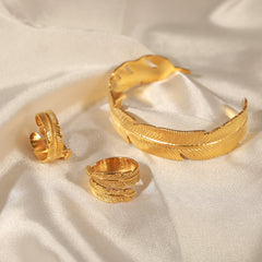 Feather Open Cuff and Ring Jewelry