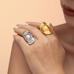 Layered Oval Sculptural Open Ring