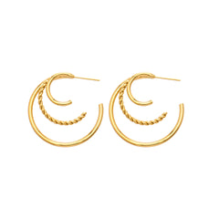 18K Gold-Plated Triple Rope C-Hoop Earrings