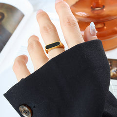 18K Gold-Plated Black Enamel Geometric Ring