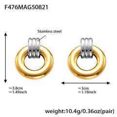 Mixed-Finish Geometric Drop Earrings