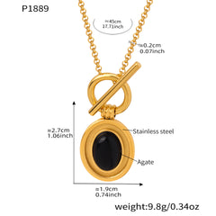Black Agate Oval Pendant Necklace & Ring