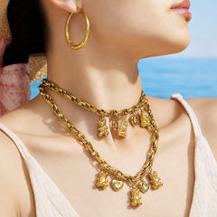 18K Gold-Plated Bear and Heart Charm Necklace