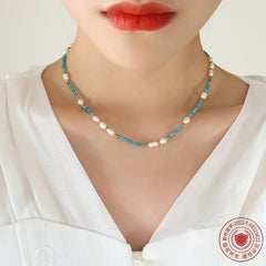Blue Bead & Pearl-Look Necklace