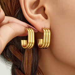 18K Gold-Plated Triple-Line Hoop Earrings