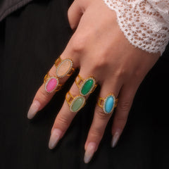 18K Gold-Plated Natural Stone Oval Ring