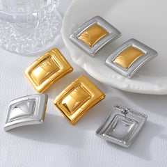 Rectangular Two-Tone Stud Earrings