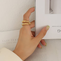Gold-Tone Crinkled Double-Line Ring