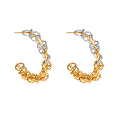 Two-Tone Wrapped Chain-Link Hoop Earrings
