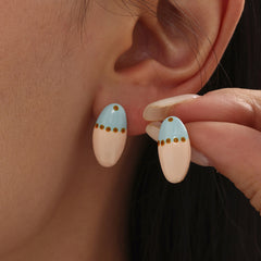 Colorblock Enamel Oval Stud Earrings