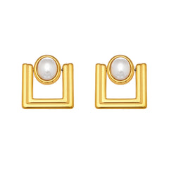 18K Gold-Plated Geometric Pearl-Look Stud Earrings