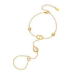 Cat-Eye-Look Ring Chain Hand Bracelet