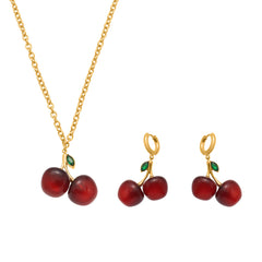 18K Gold-Plated Cherry Necklace or Earrings