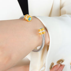 Colored Cubic Zirconia Cable Cuff Bracelet