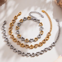 18K Gold-Plated Cubic Zirconia Heart Necklace & Bracelet