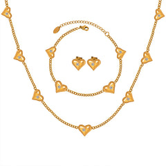 Cubic Zirconia Heart Necklace, Bracelet & Stud Earrings