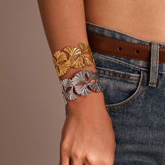 18K Gold-Plated Ginkgo Leaf Open Cuff Bracelet