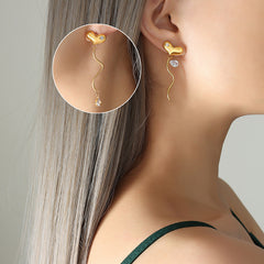 Asymmetric Heart Wave Drop Earrings